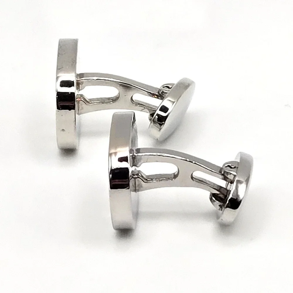 Mens Silver Tone Multi Color‎ Enamel Striped Oval Whale Back Modern Cufflinks